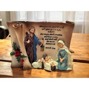 Nativity Scene Figurine Isaiah 7:14 Scroll Design Holy Family Christmas Resin
